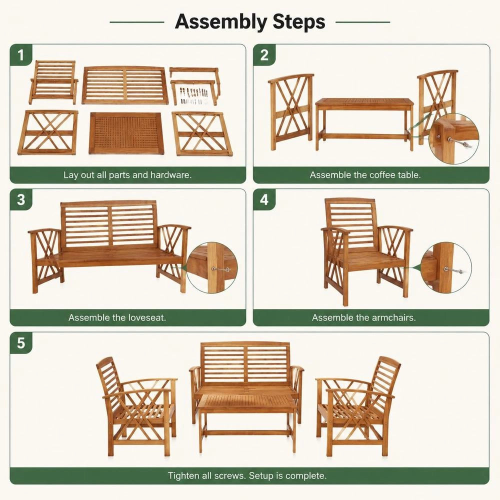 4-piece Garden Lounge Set Made Of Solid Acacia Wood