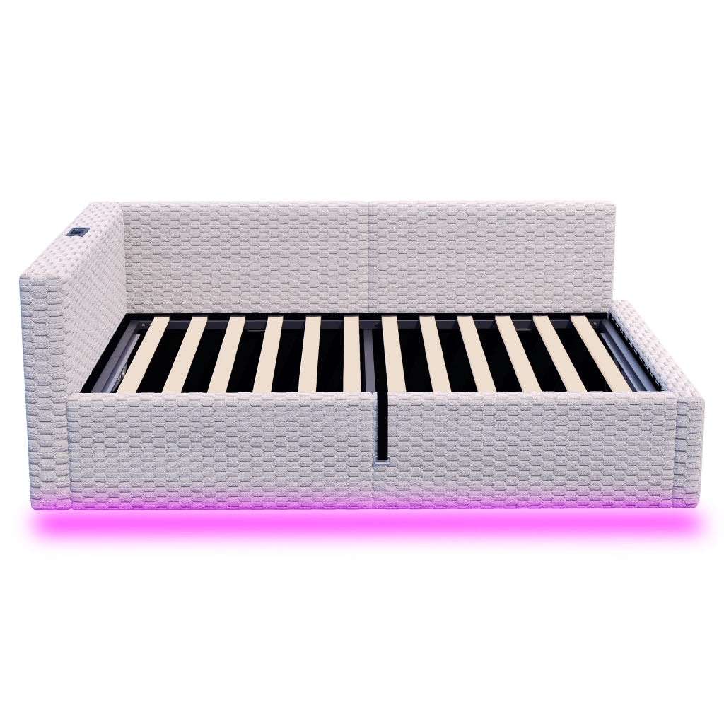 Letto Contenitore Singolo 90x200 cm; USB; Type-C e LED; con Rete Idraulica; in Velluto; Grigio