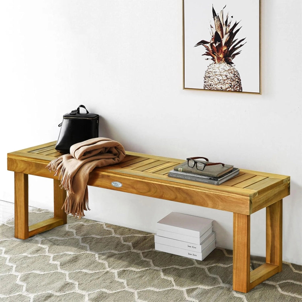 Panchina da Esterno, Panca da Giardino in Legno Senza Schienale, Panchina per Balcone, Ingressp e Cortile, Portata 320 kg, 132 x 34 x 43,5 cm