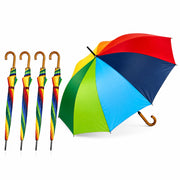 Kit 5 Ombrelli Automatici Arcobaleno 8 Stecche Antivento Manico Curvo 113 cm