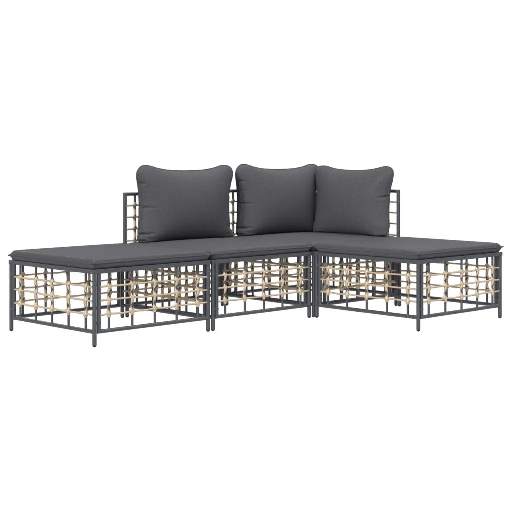 Set Divani da Giardino 4 pz | Set Salotto da Giardino con Cuscini Antracite in Polyrattan