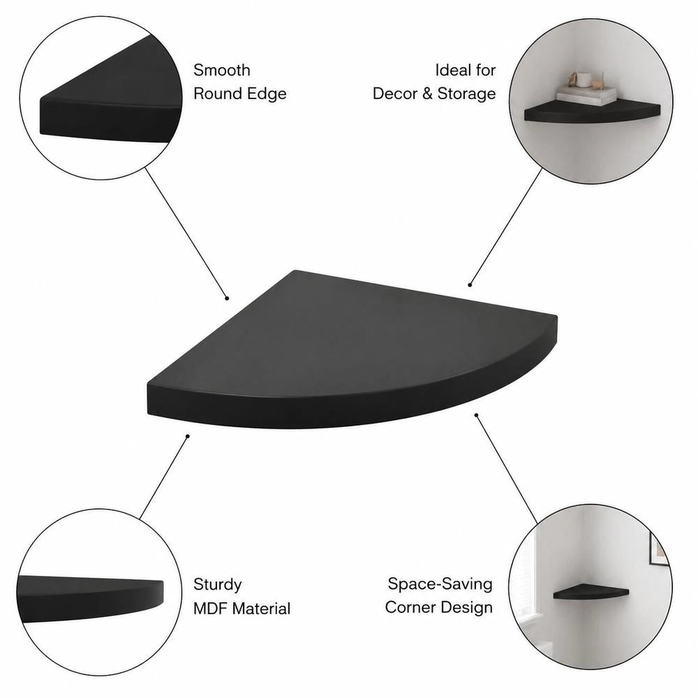 Corner Floating Shelf, Black, 35x35x3.8 Cm, MDF