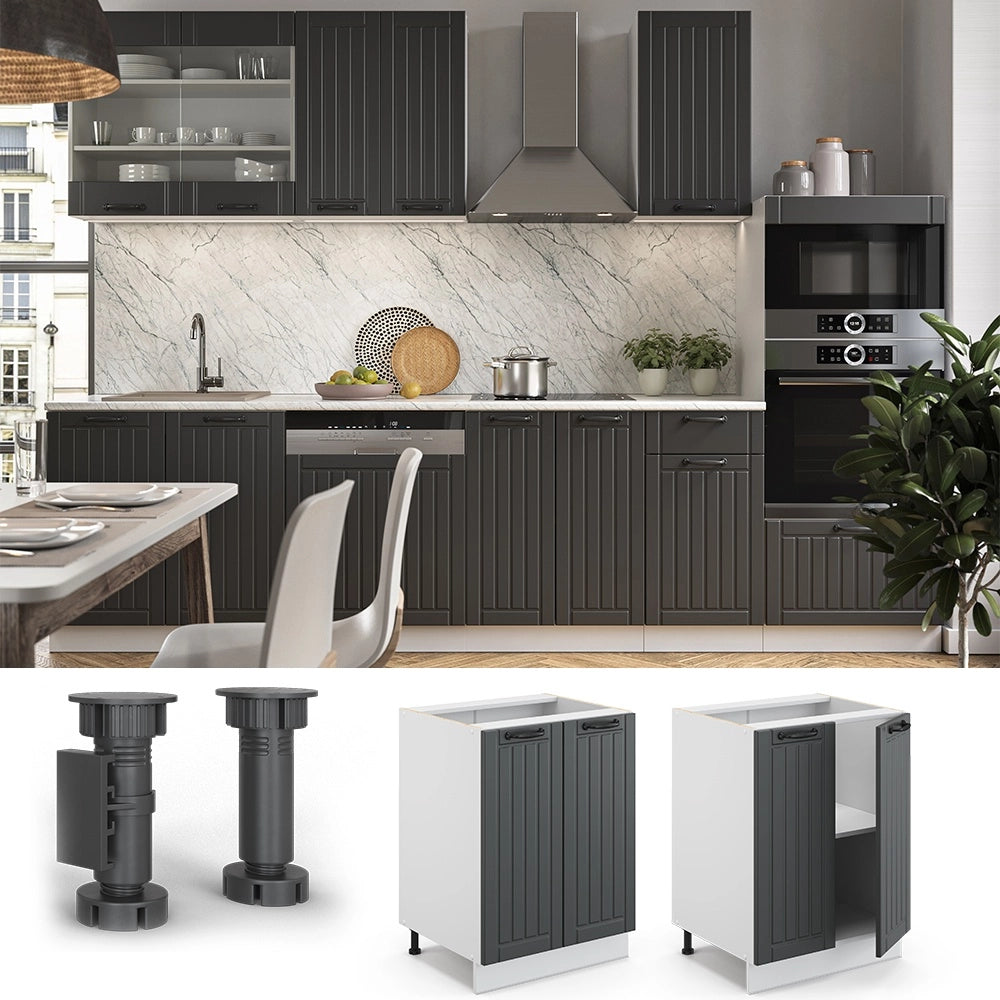Mobiletto base cucina Fame-Line Antracite rustico/Bianco 60 cm, PL Rovere Vicco