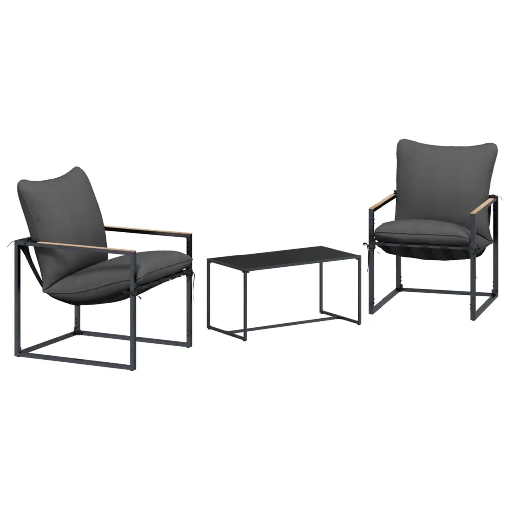 Set Divano da Giardino 3 pcs Nero e antracite Acciaio