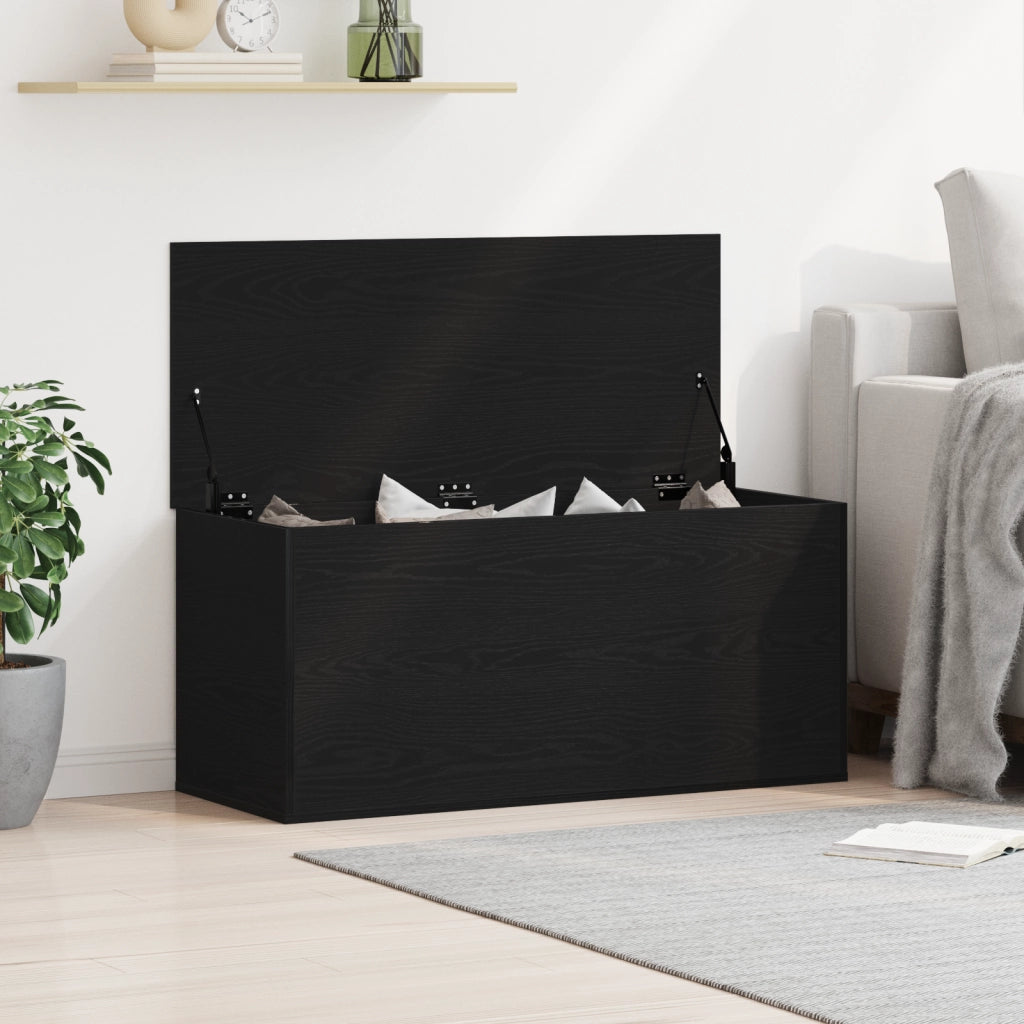 Scatola di stoccaggio  con coperchio in rovere nero 100x42x46 cm in legno ingegnerizzato