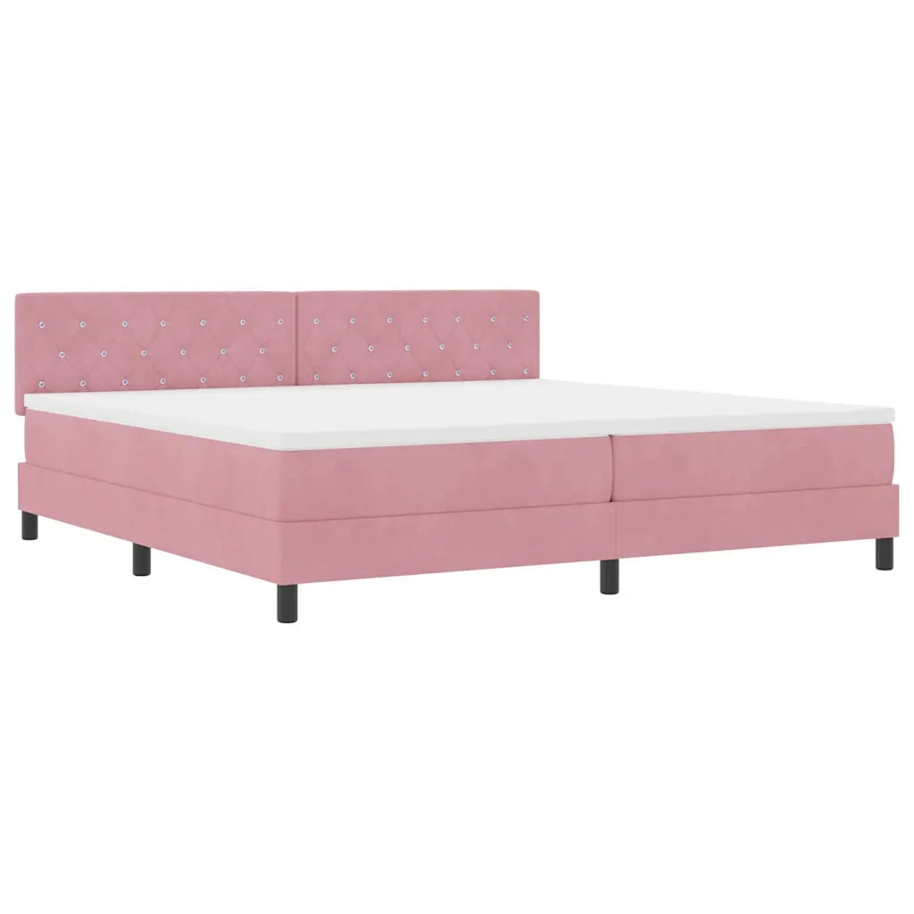 Letto a Sorgente LED con materasso Rosa 200 x 200 cm Velluto