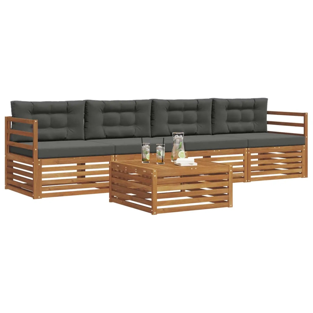 Set di divani da esterno con cuscino 5 pcs Naturale e Antracite
