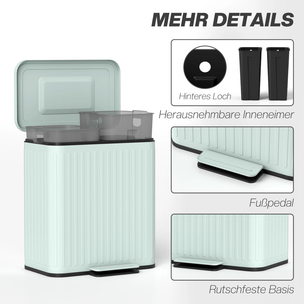 Cestino per la Raccolta Differenziata 2x20L ¨C Zephmum ¨C Verde Metallizzato