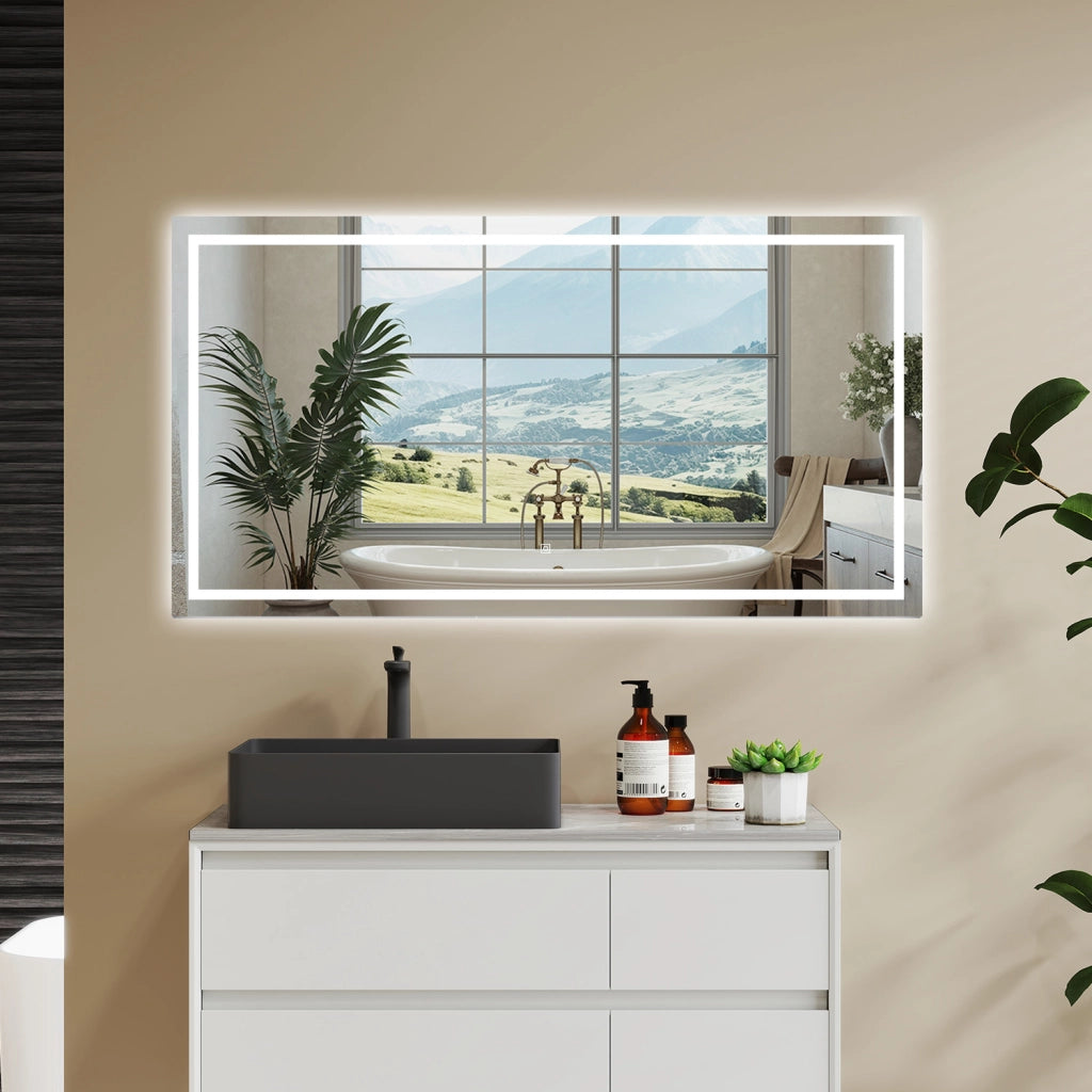 AICA Specchio Da Bagno Rettangolare Da 120x80cm con LED, Antiappannamento, 3 Temperature Colore