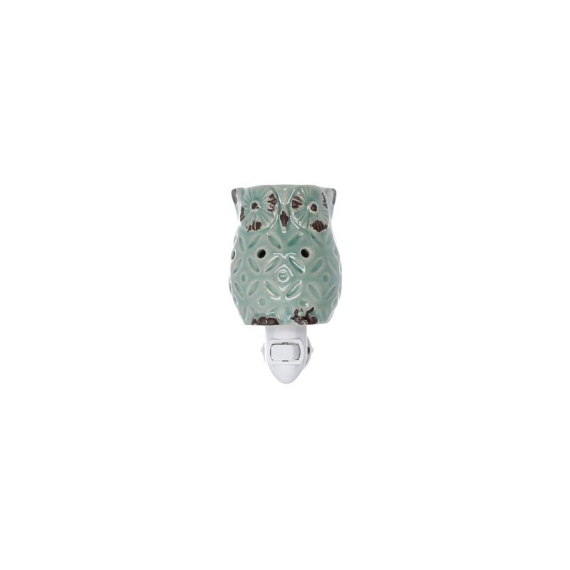 Bruciaessenze plug ceramica gufo verde cm7,7x10h13,4