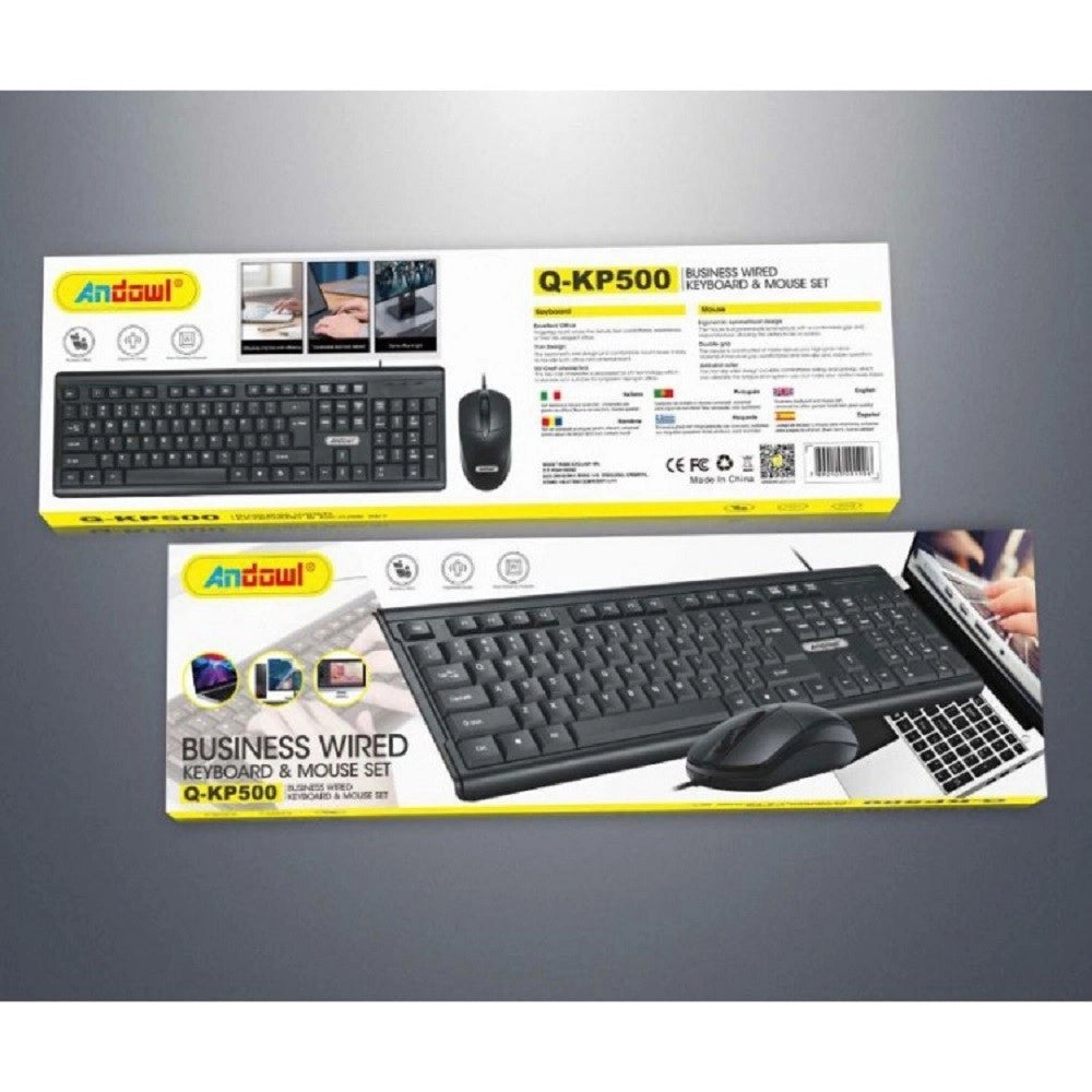 Trade Shop - Set Tastiera Mouse Cablati Cavo Usb Q-kp500 Lingua Inglese Usa Per Ufficio Casa -