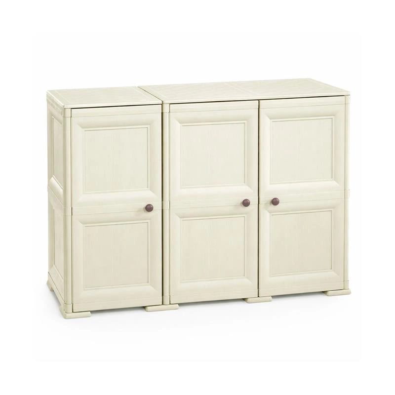 ARMADIO 3 ANTE ANGORA 118X43X85,5 CM CON PUNTALI E ANTE EFFETTO LEGNO – MOBILE CONTENITORE MULTIUSO PER SALOTTO E BALCONE COPERTO