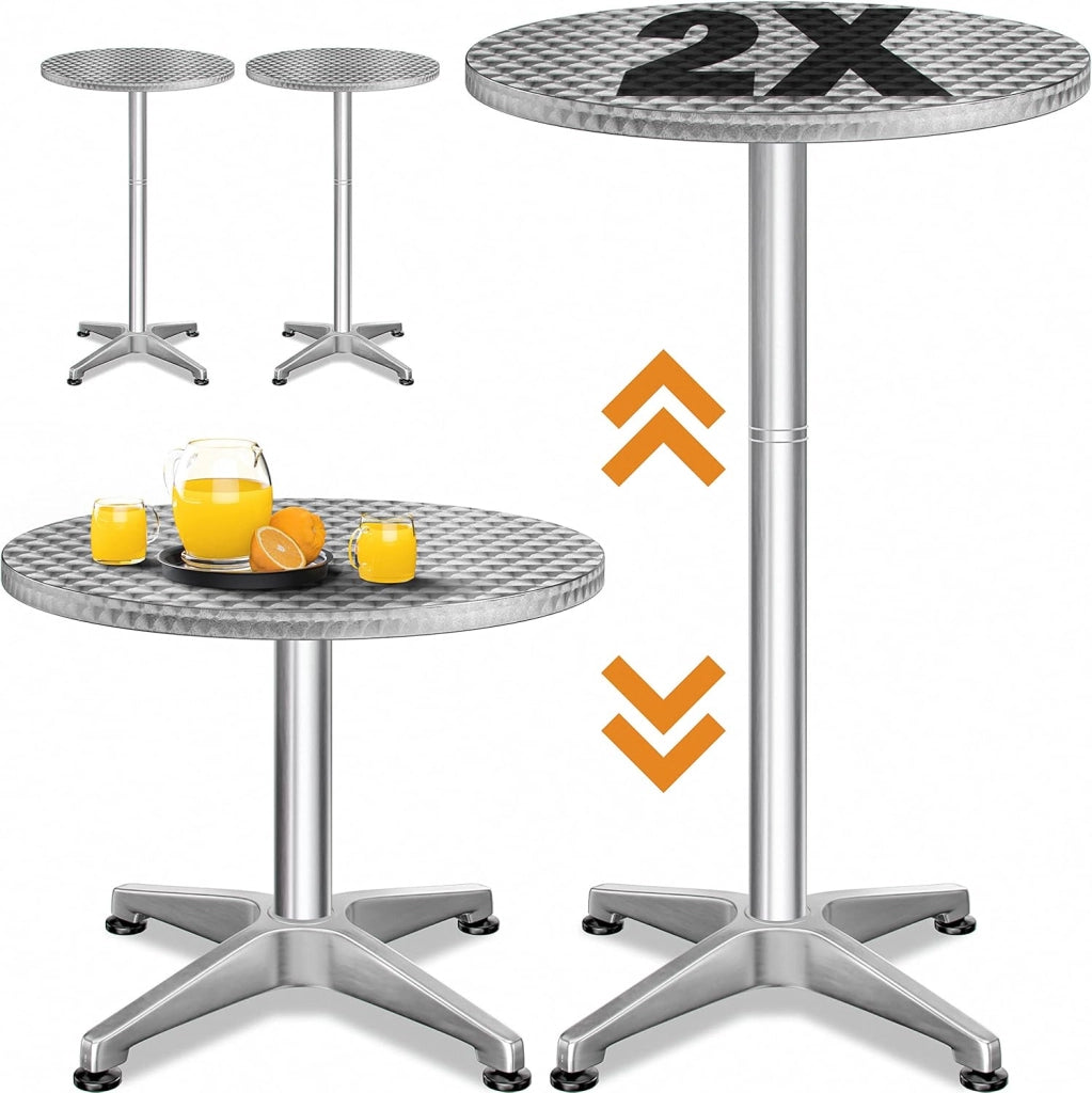 Set di 2 Tavoli da Bar Regolabile 70cm/115cm Alluminio Rotondo Ø60cm Resistente Esterno Tavolo da Bistrò Party