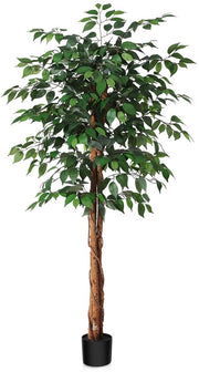 Ficus Artificiale 150 cm - Pianta Artificiale con Stelo di Legno Naturale, Grande Pianta Artificiale per Ufficio, Casa, Decorazione Interna e Esterna, 1 Pacchetto