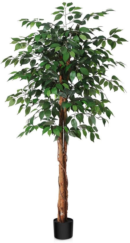 Ficus Artificiale 150 cm - Pianta Artificiale con Stelo di Legno Naturale, Grande Pianta Artificiale per Ufficio, Casa, Decorazione Interna e Esterna, 1 Pacchetto
