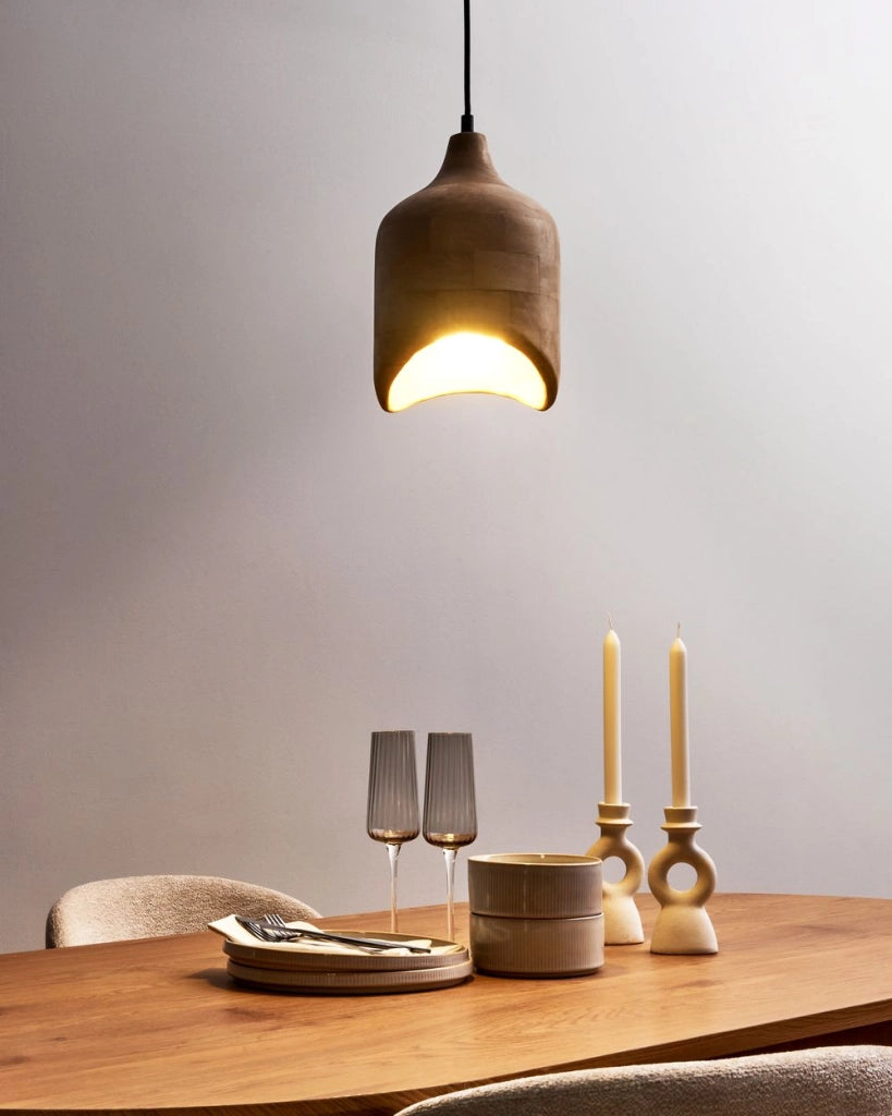 Lampadario Forma rotonda regolabile in legno di mando chiaro paralume regolabile appeso lampada da soffitto
