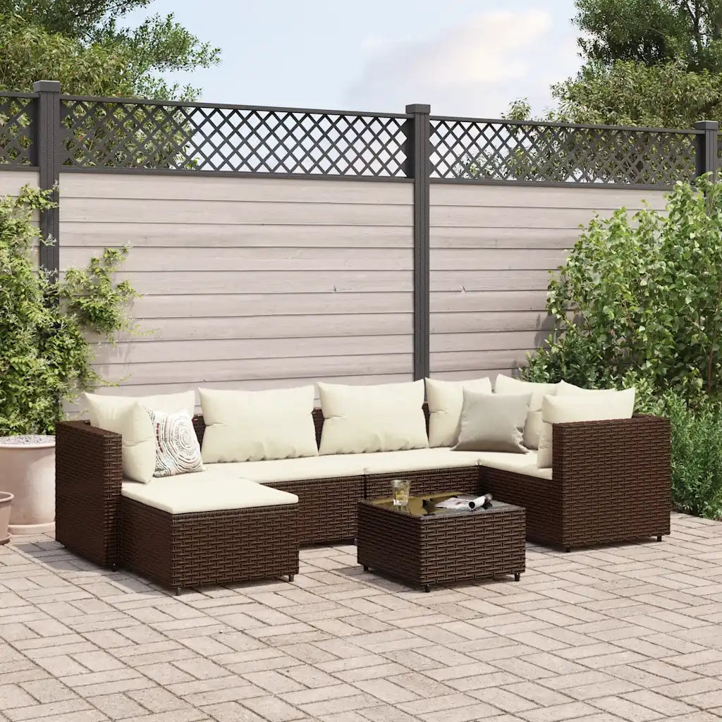 vidaXL Set Divani da Giardino 7 pz con Cuscini in Polyrattan Marrone