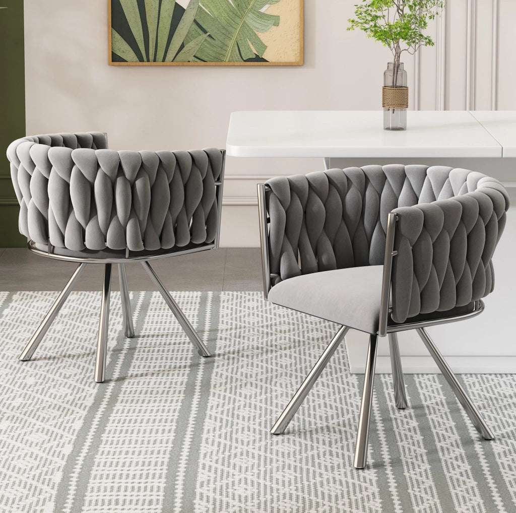 Set di 4 sedie da pranzo girevoli in velluto grigio e argento