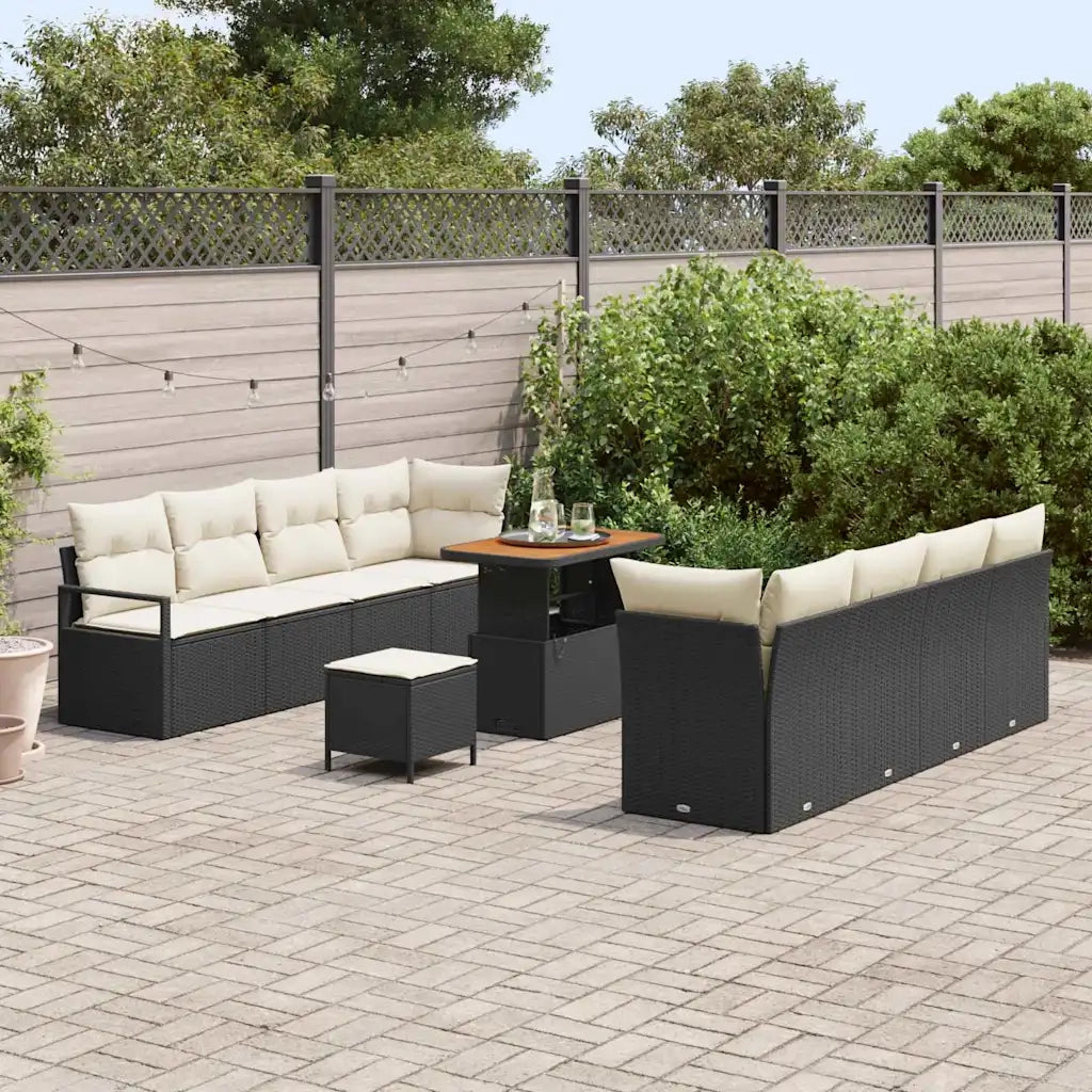 Set Divano da Giardino con cuscino 11 pcs Nero polyrattan 3362500