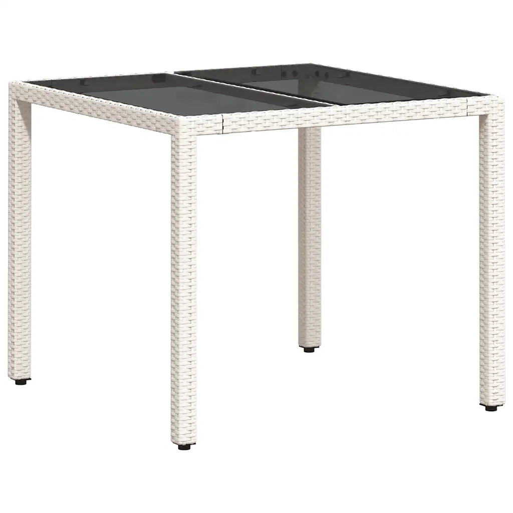 Tavolo Giardino con Piano Vetro Bianco 90x90x75 cm Polyrattan 368123