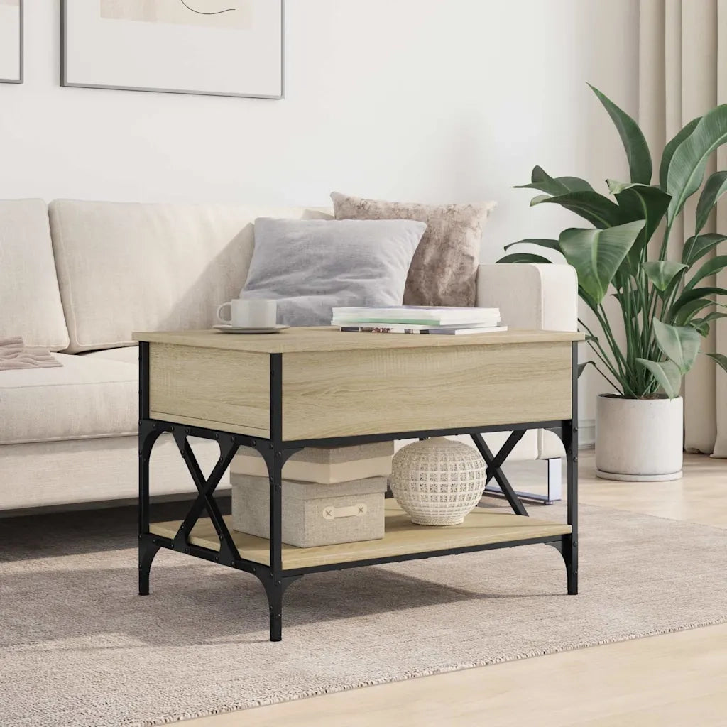 Tavolino Salotto Rovere Sonoma 70x50x50 cm Multistrato Metallo 845352