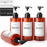 Set di 4 Dispensatori di Sapone 500 ml con Etichette per Cucina e Bagno - Marrone, Accessori Pratici con Design Stilistico