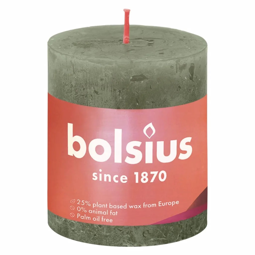 Bolsius Candele Rustiche a Colonna 4 pz 80x68 mm Verde Oliva 440821