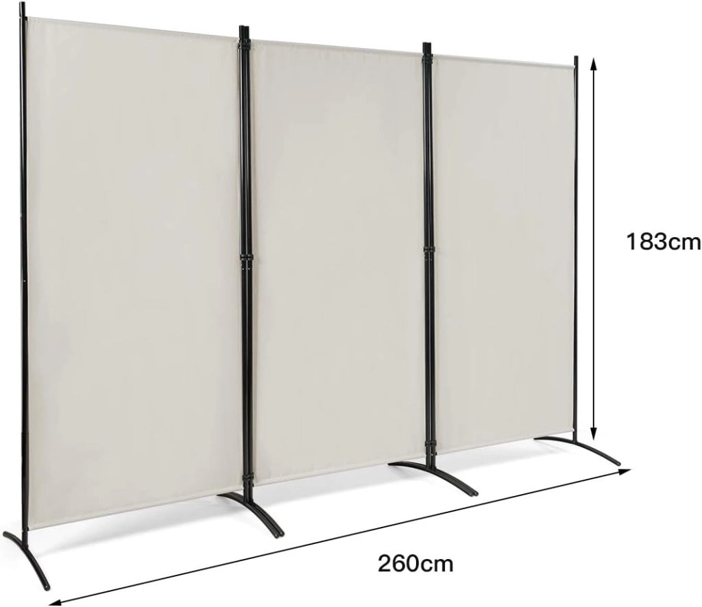 Paravento da Interno in Metallo, Separé Divisorio Interno Pieghevole con Piedini Stabili, Pannelli Divisori per Interni per Casa e Ufficio, 260 x 183cm, 3 Pannelli, Bianco