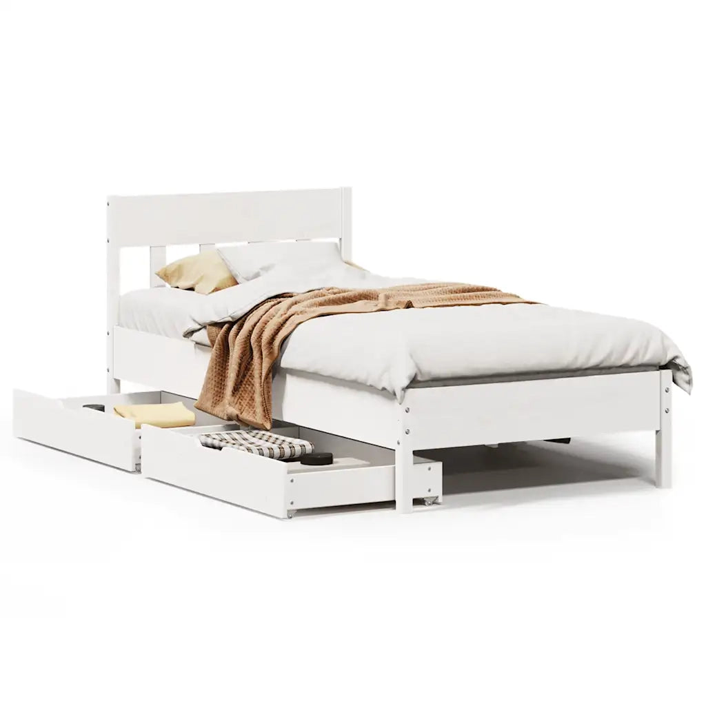 Letto singolo | Letto per adulti | Giroletto senza Materasso Bianco 100x200 cm Legno Massello Pino