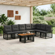 Set Divano da Giardino 8 pz Nero e Grigio scuro polyrattan 3437981