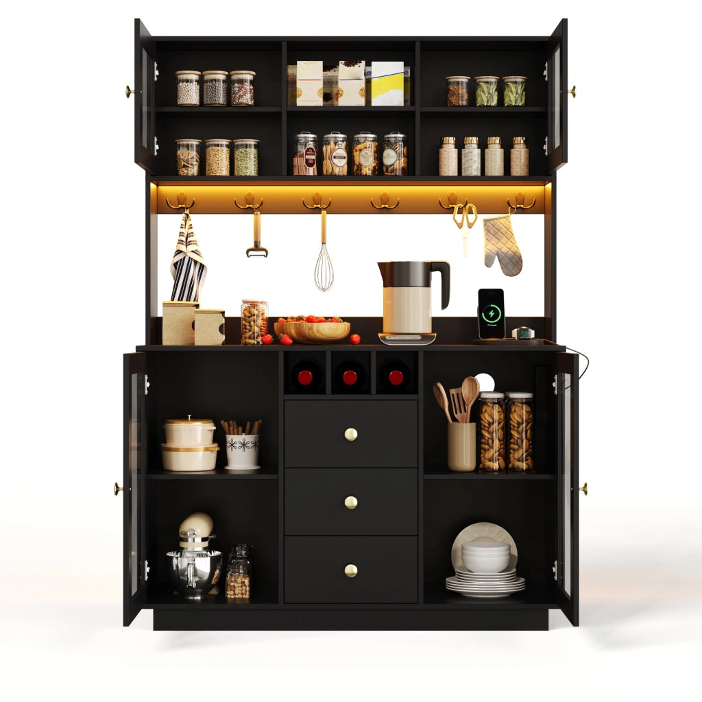 Credenza da cucina 120x40x170 cm con LED RGB e prese in MDF nero
