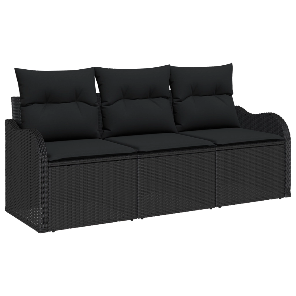 Set di divani da giardino vitaXL da 3 pezzi con cuscini in polyrattan nero