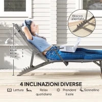 Set 2 Sdraio da Giardino Pieghevoli con Schienale Regolabile su 4 Livelli e Cuscino, Grigio