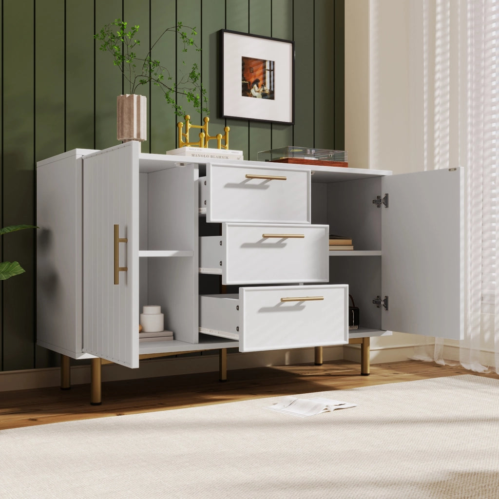 Cassettiera con 2 Ante e 3 Cassetti; Ripiano Regolabile; Stile Moderno; in Pannello Truciolare; Bianco; 120??40??75 cm