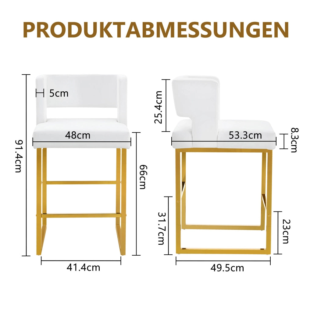 Sgabello da bar 61x60.5x54 cm con seduta imbottita e struttura in metallo; bianco e oro