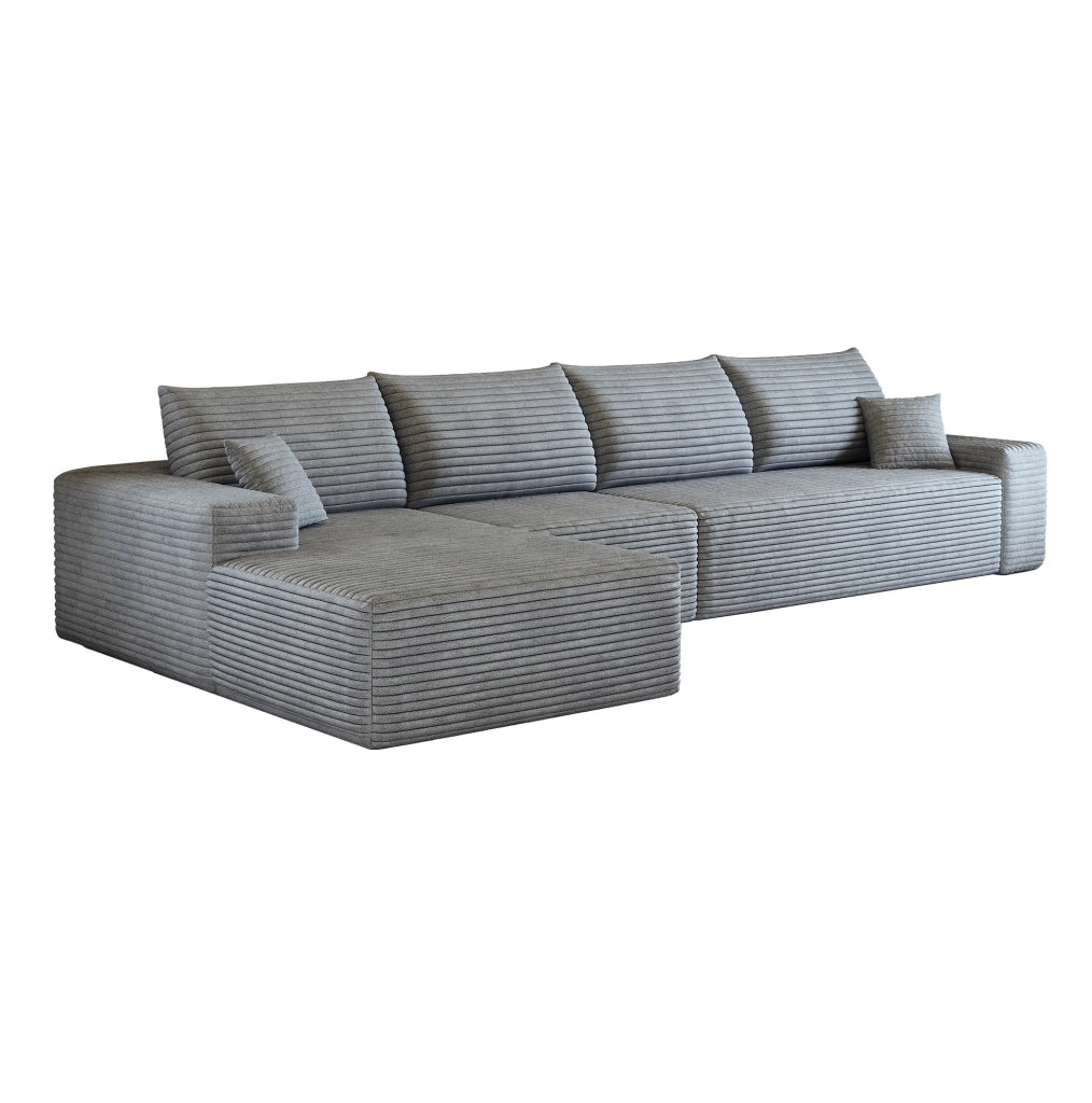 Divano in tessuto grigio con imbottitura in schiuma elastica
