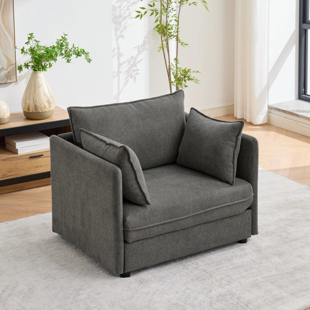 Poltrona lounge singola modulare con pouf contenitore in velluto grigio