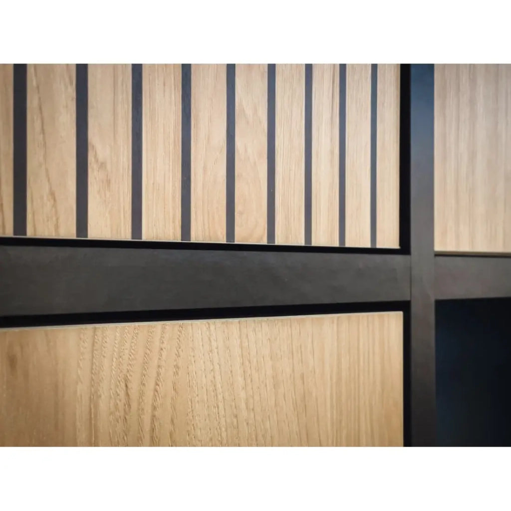 Buffet CRISS – 2 porte, 2 cassetti, LED – Rovere chiaro e nero