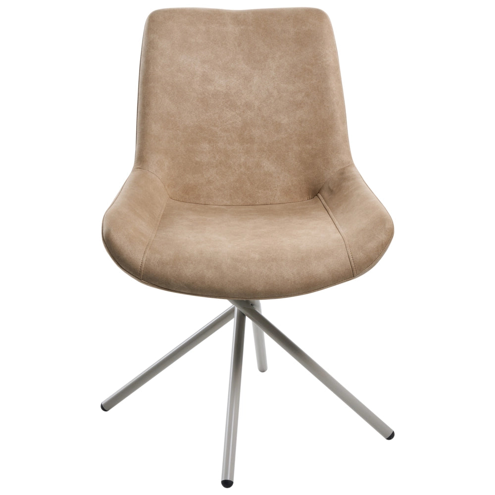 Set di 2 sedie da pranzo in finta pelle scamosciata beige con gambe incrociate, stile retrò