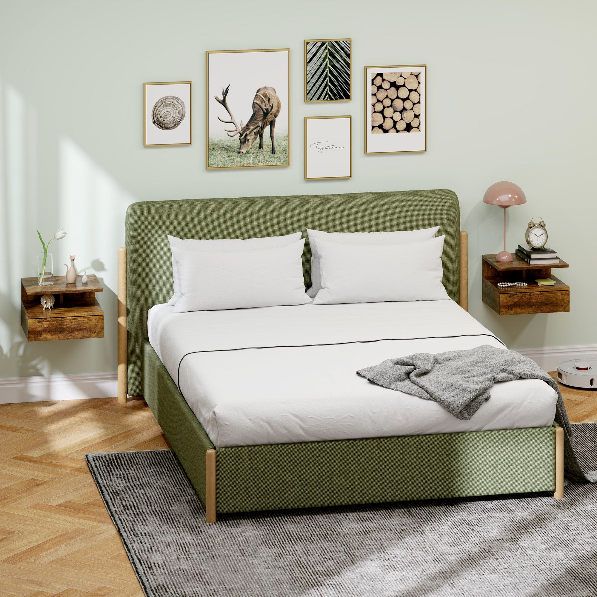 Set 2 Comodini Sospesi per Camera da Letto 35x32x22,5 cm con Cassetto in Legno Marrone