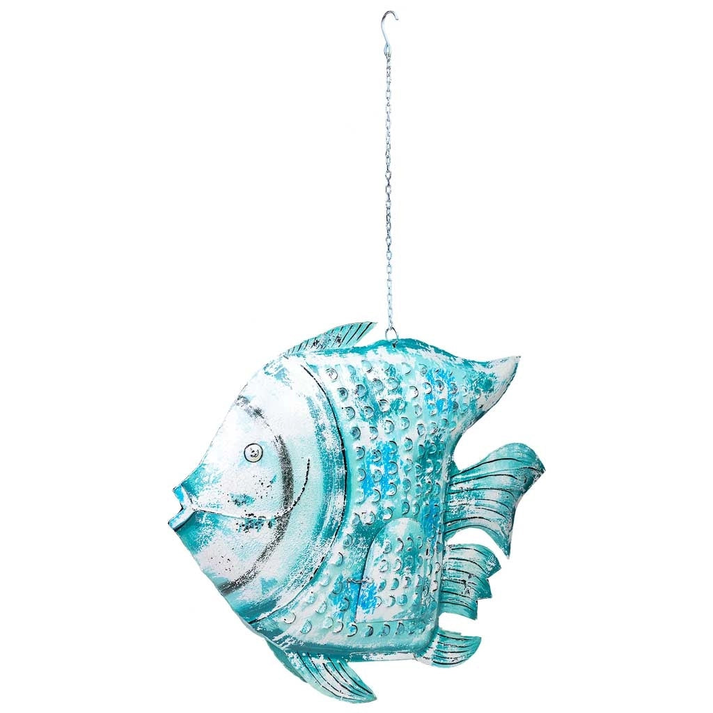 Pesce portacandela metallo invecchiato blu 107x15x83h cm