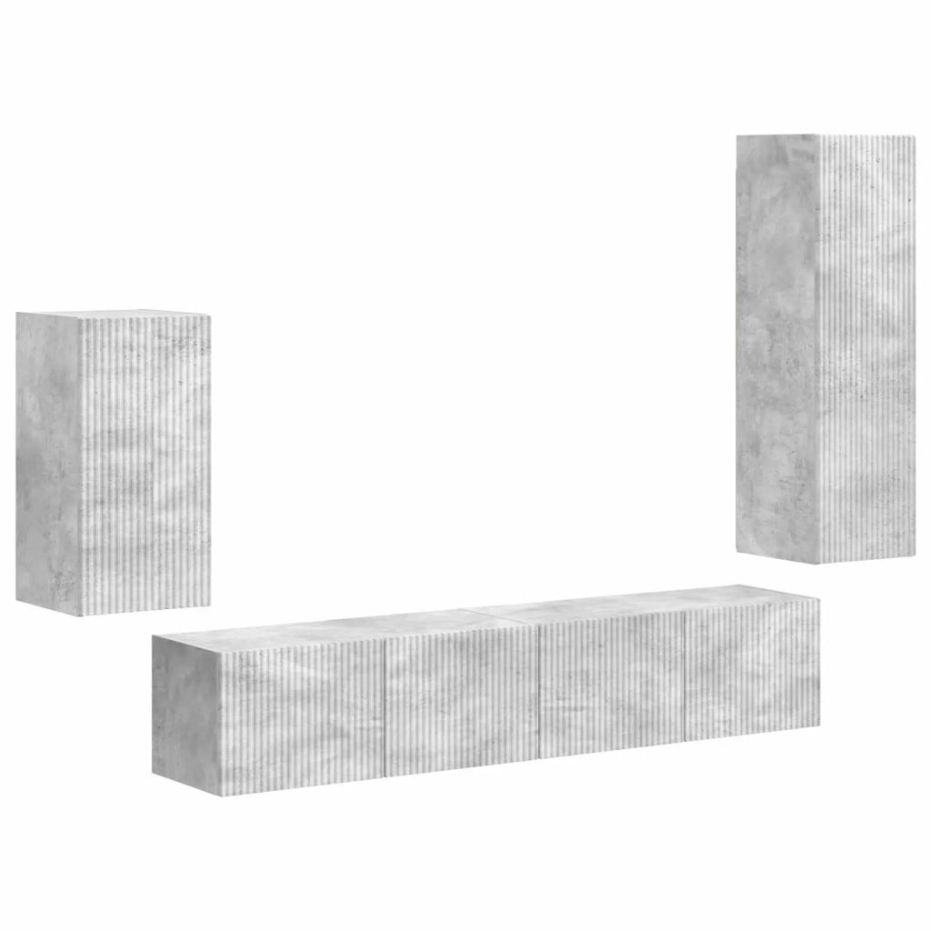 Set mobile TV 4 pcs Grigio cemento Legno multistrato 3409009