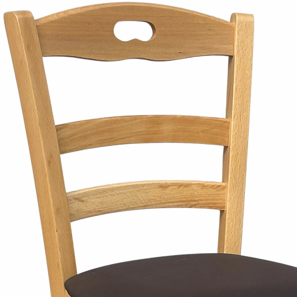 Sedia legno naturale loris con seduta imbottita similpelle marrone