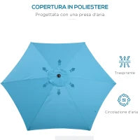 Ombrellone da Giardino Ø2.6x2.4 m con Manovella e Testa Inclinabile in Alluminio e Poliestere, Blu