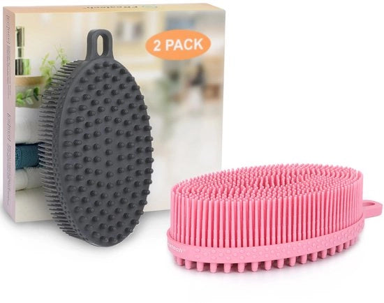Set di 2 borsette per il corpo in silicone, schiuma e pulizia per la pelle, doppia faccia per la pulizia e l'esfoliazione, per massaggi e pulizia profonda, idoneo per tutti i tipi di pelle