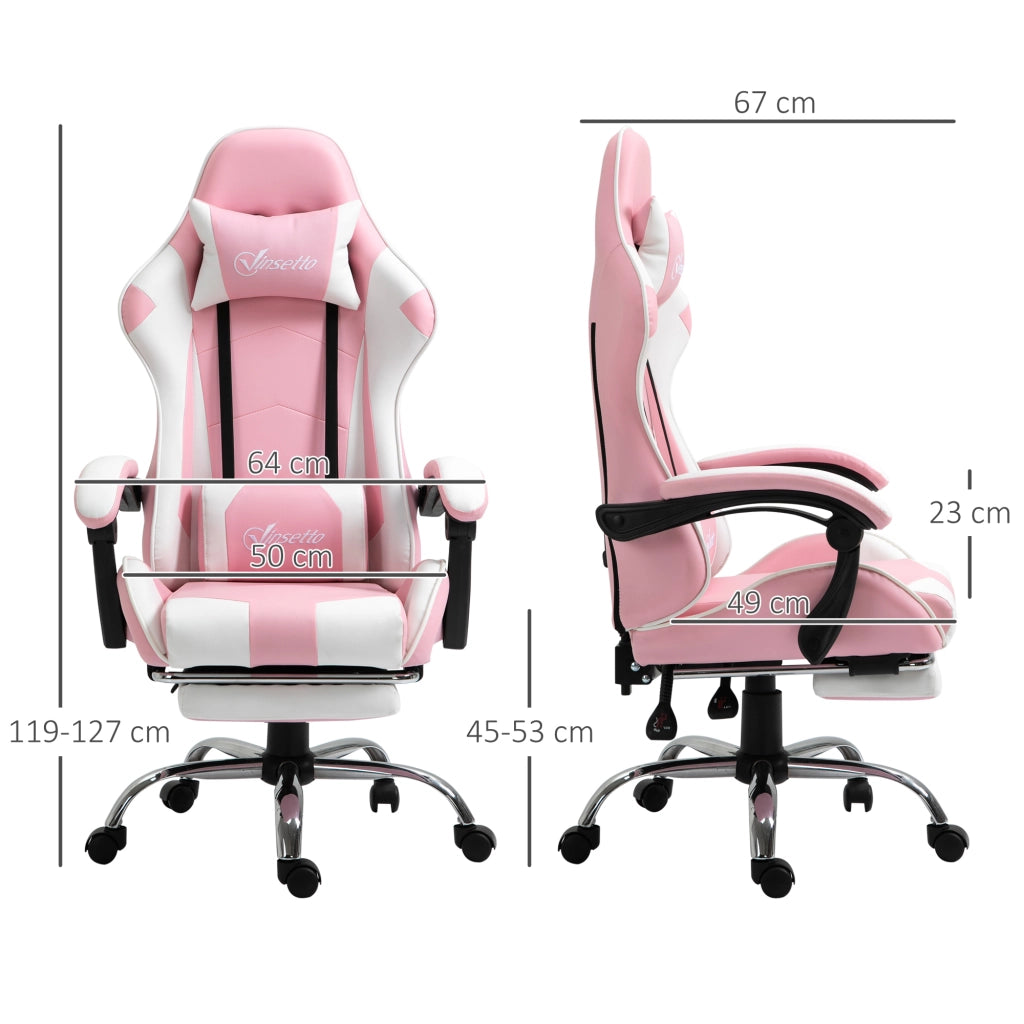 Sedia Gaming Ergonomica Rosa con Poggiapiedi, Altezza Regolabile e Rotelle 360°