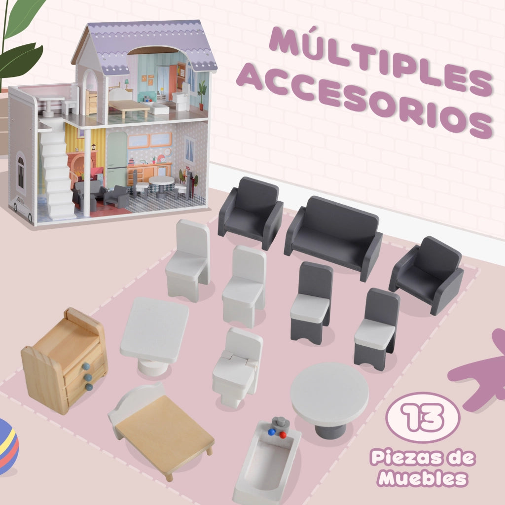 Casa delle bambole con mobili e accessori balcone 2 piani ¨C Xylo ¨C Multicolore giocattolo bambini 3 anni