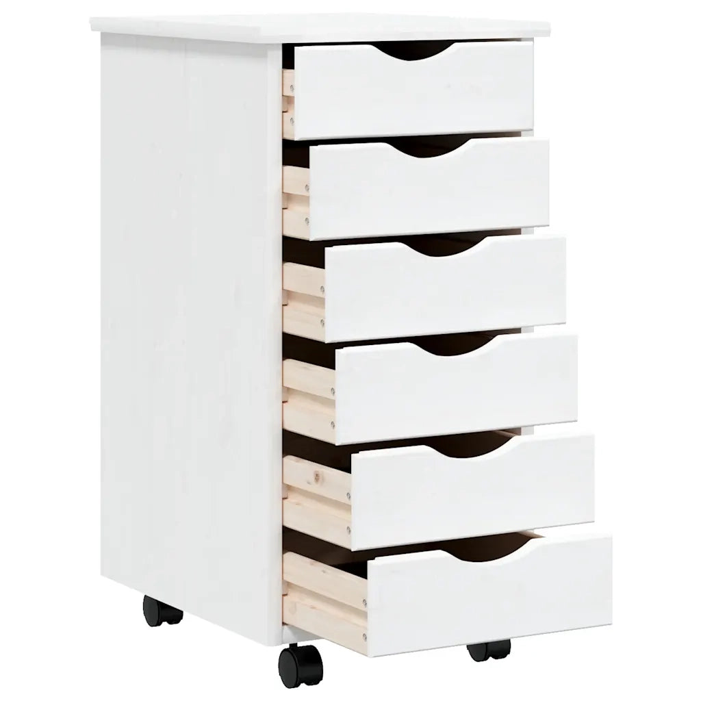 Mobiletto su ruote pratico con cassetti 34 x 39 x 65,5 cm design rustico legno di pino bianco 02_0047157
