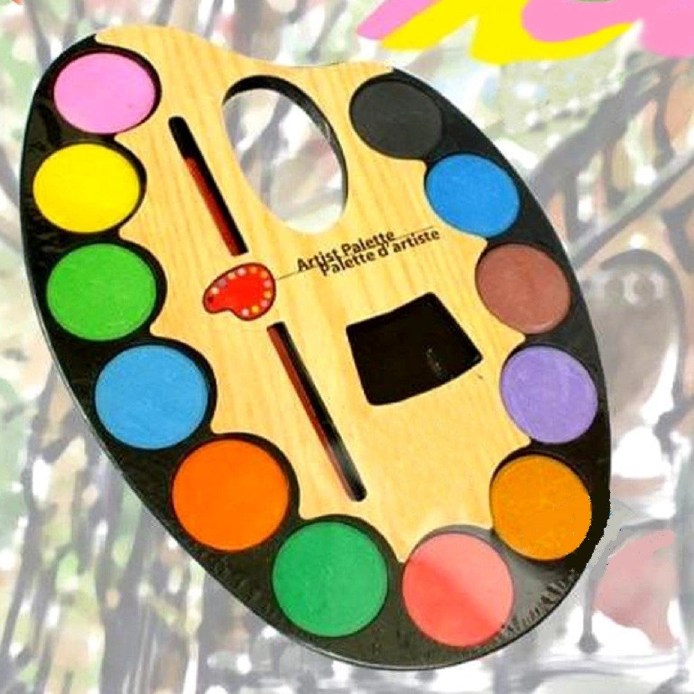 Trade Shop - Tavolozza Per Pittura Acquerelli Pennelli Scuola Hobby Set Acquerelli 12 Colori -