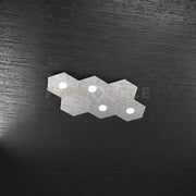 HEXAGON APPLIQUE-PLAFONIERA 4 LUCI + 2 DECORATIVO FOGLIA ARGENTO 1142-4L2D-FA